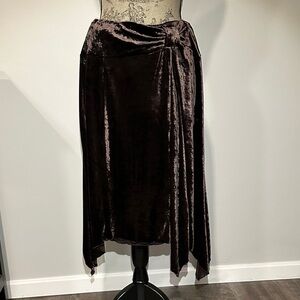 Express Brown Velvet midi Skirt with pointed irregular hemline size medium